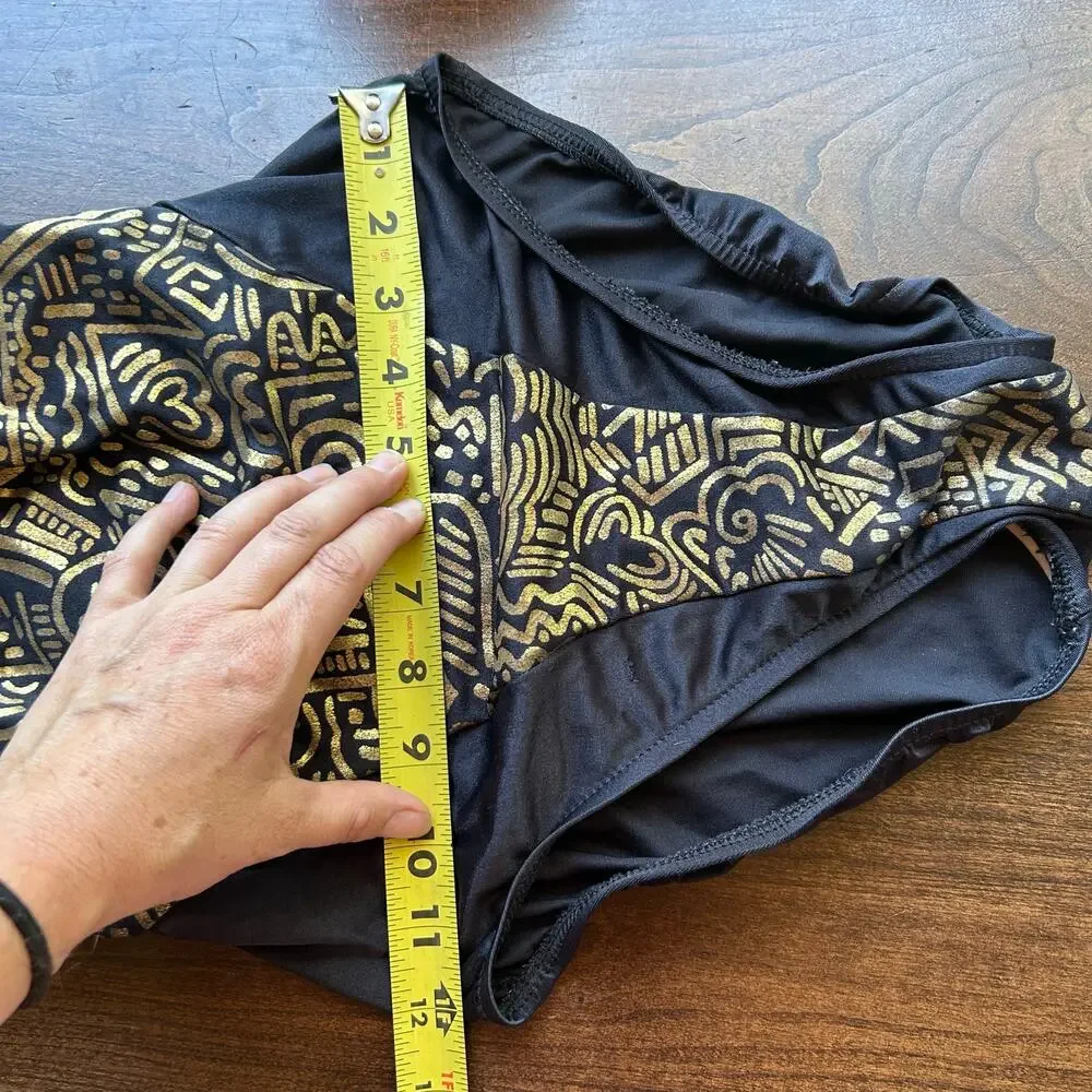 Vintage 90's Athena Black and Gold Patterned One Piece Swimsuit Size 10